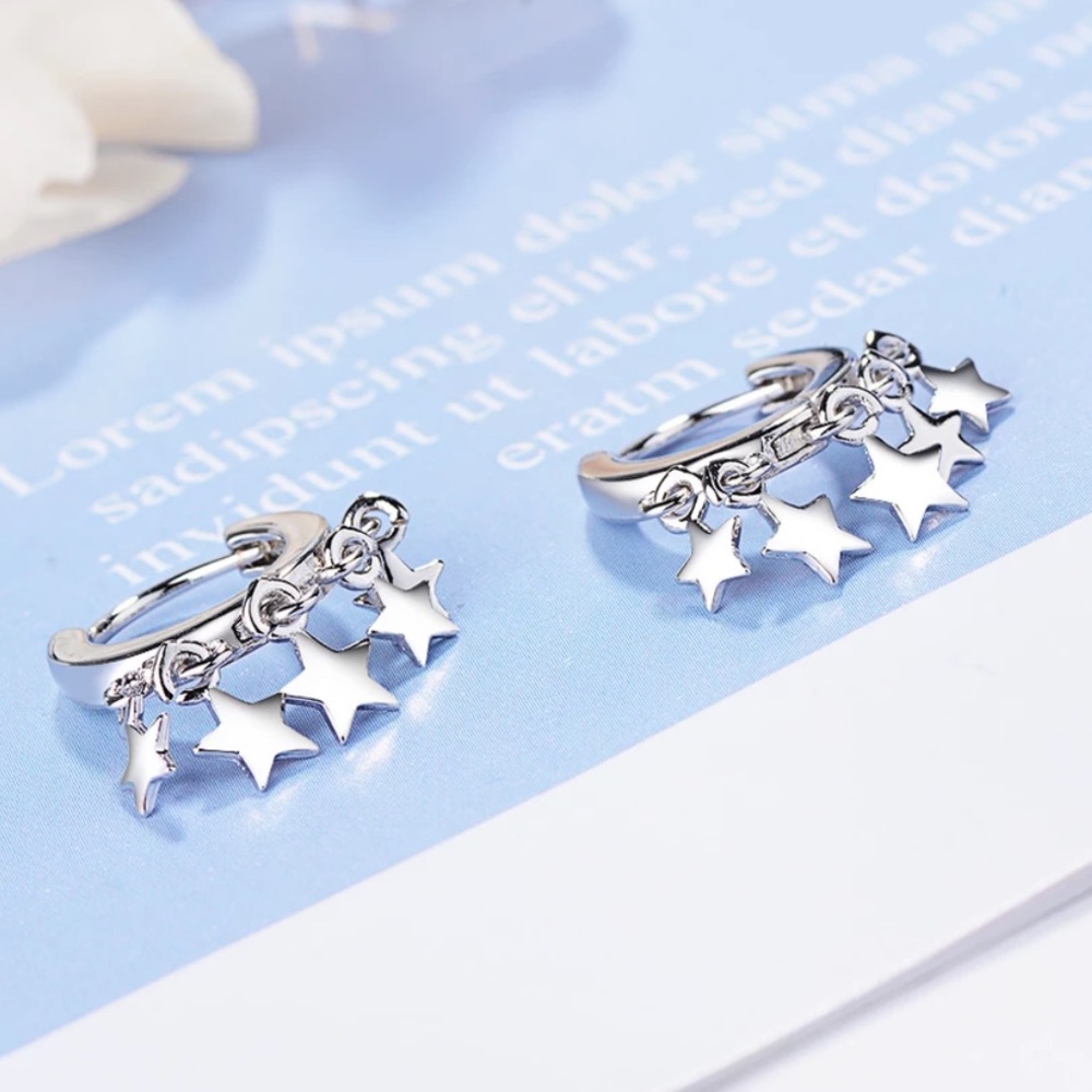 NEW EARRINGS 925 STERLING SILVER STAR EARRINGS - Picture 2 of 5